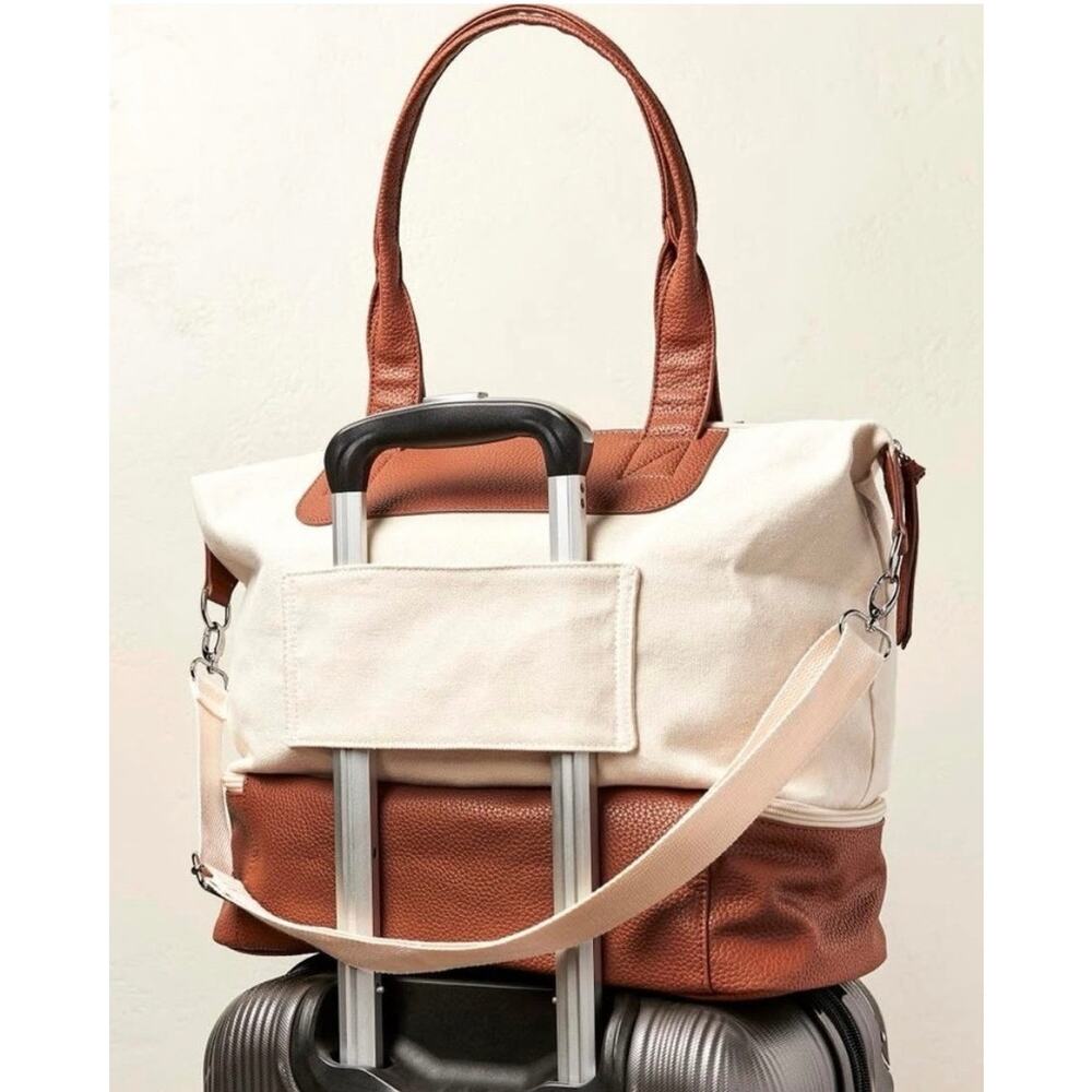 Graf Lantz Large Canvas Vegan Leather Airport Weekender Carry-On Travel Bag NWT